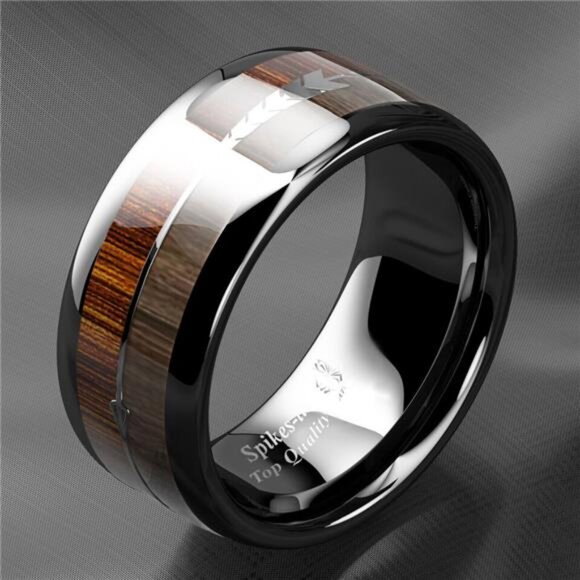 Mens Wedding Band Rings for Men Black Wood Arrow Wedding Rings for Women - Picture 4 of 6
